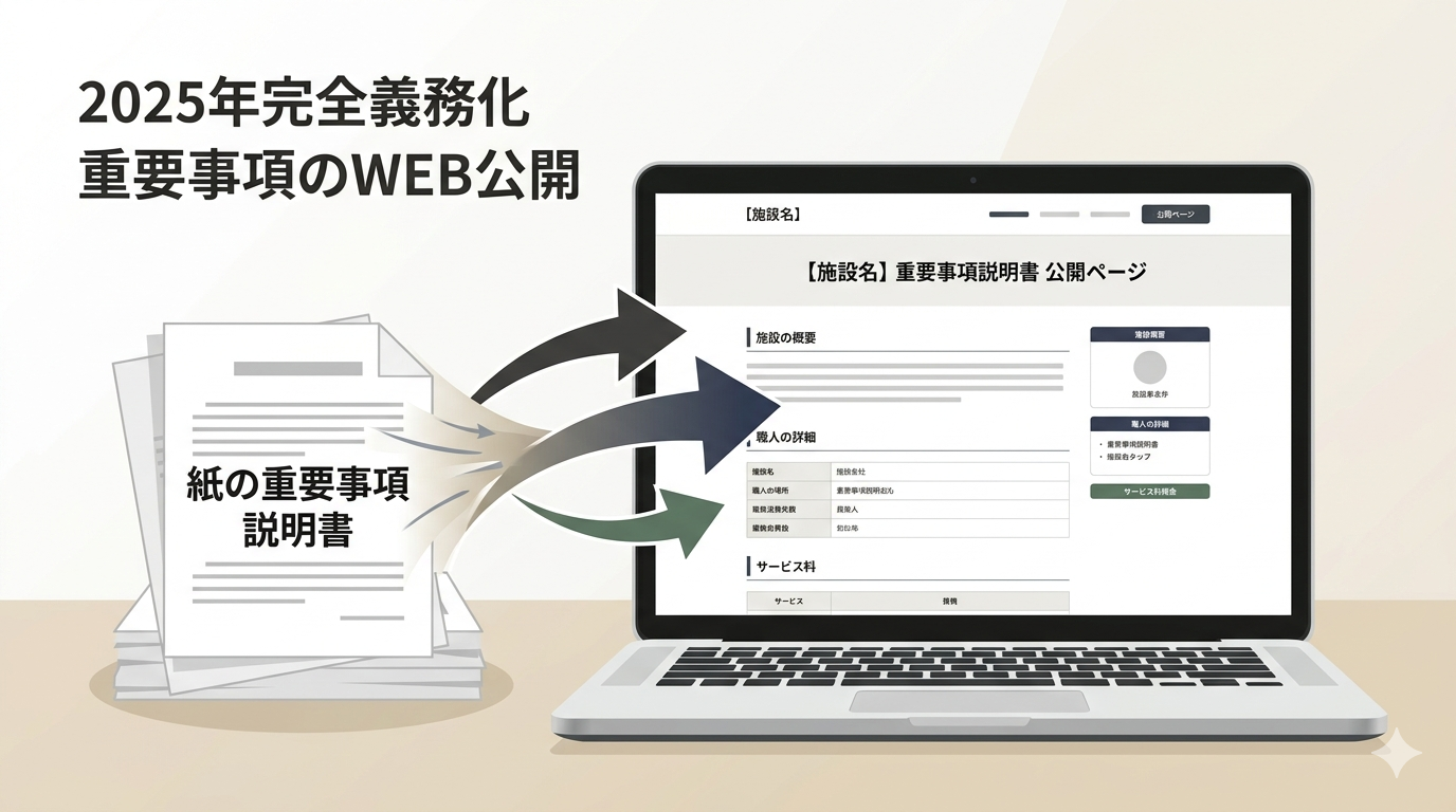 2025年完全義務化、介護事業所の重要事項WEB公開のイメージ