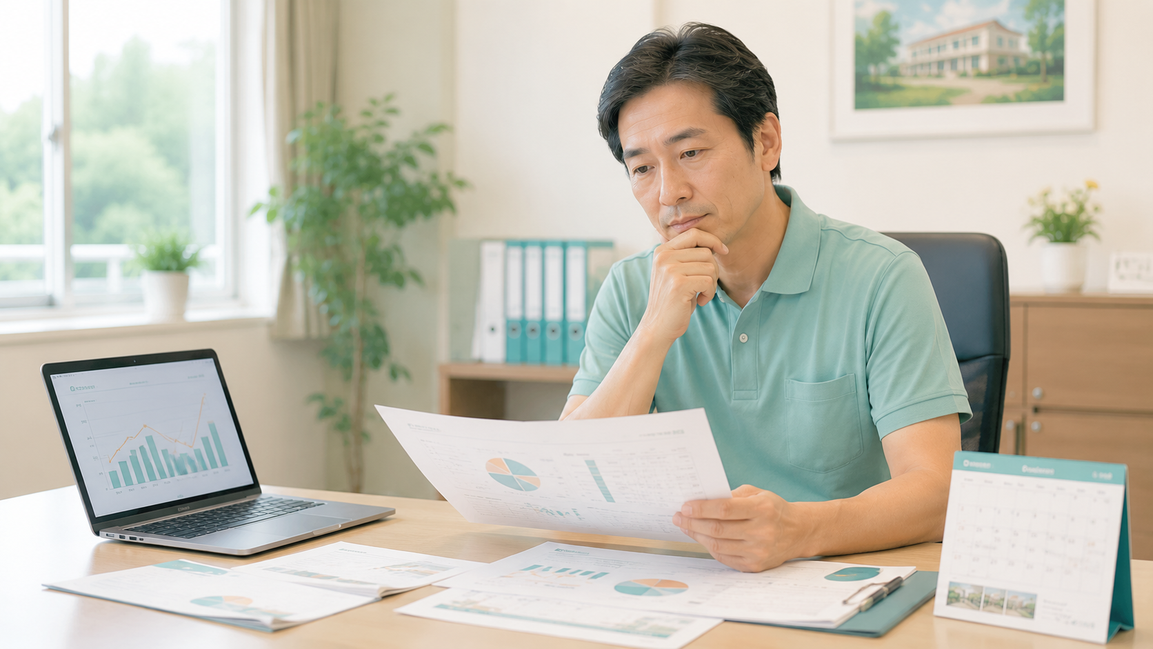 介護施設の経営者が入居状況を見ながら考えている様子